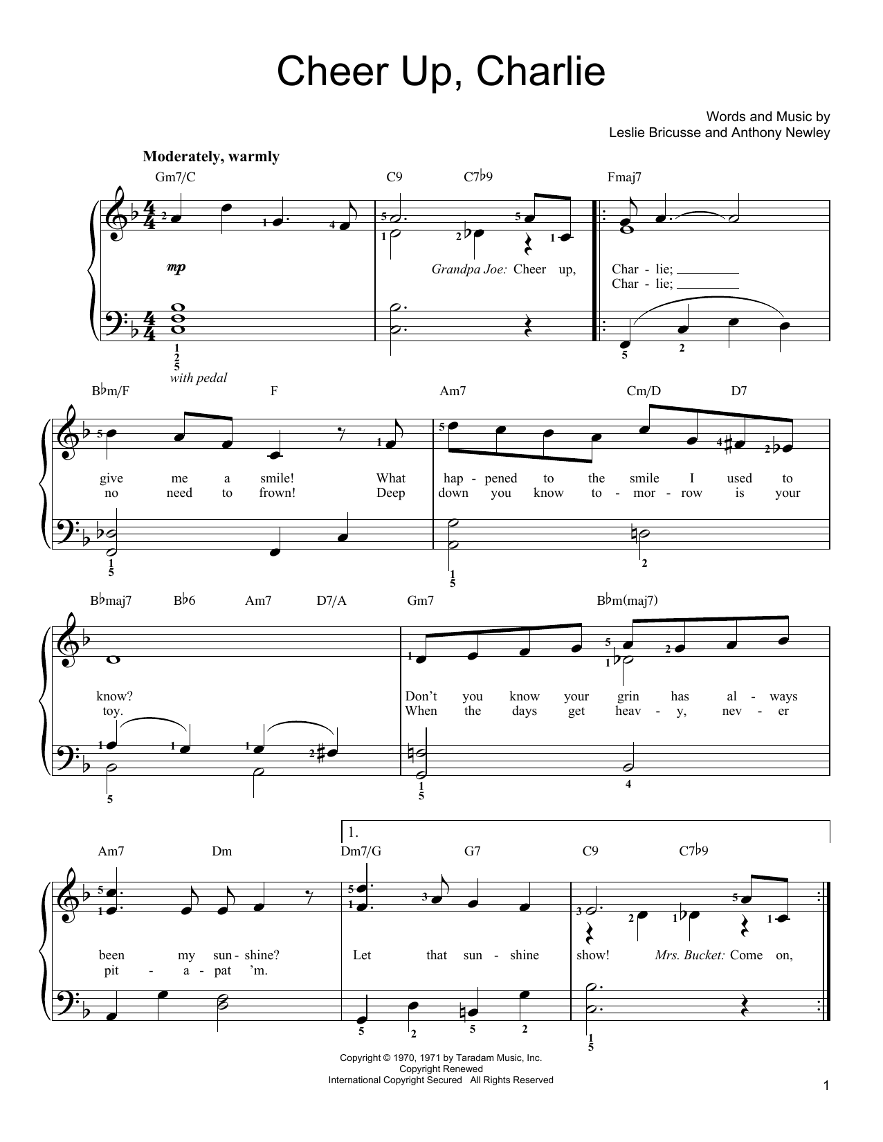 Anthony Newley Cheer Up, Charlie Sheet Music Notes & Chords for Easy Piano - Download or Print PDF