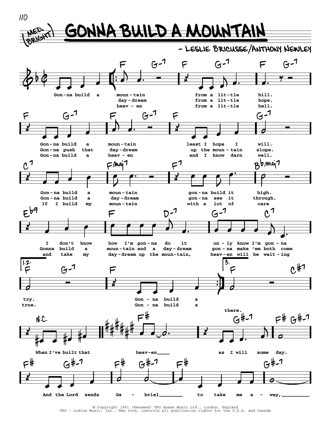 Anthony Newley Gonna Build A Mountain (High Voice) Sheet Music Notes & Chords for Real Book – Melody, Lyrics & Chords - Download or Print PDF