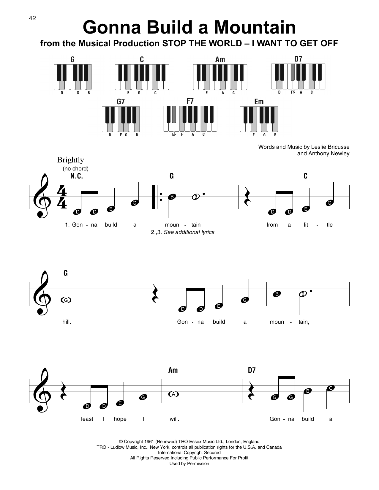 Anthony Newley Gonna Build A Mountain Sheet Music Notes & Chords for SPREP - Download or Print PDF