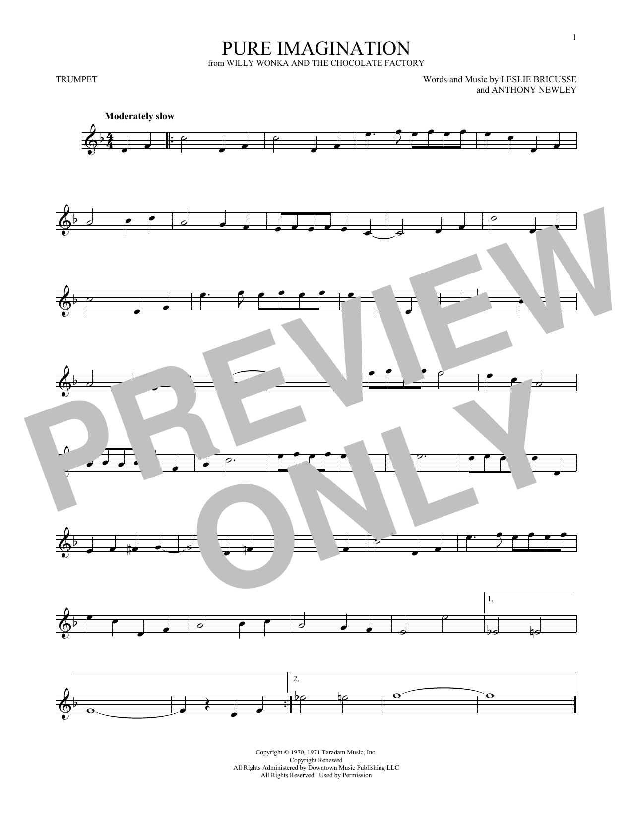 Anthony Newley Pure Imagination Sheet Music Notes & Chords for Trumpet - Download or Print PDF