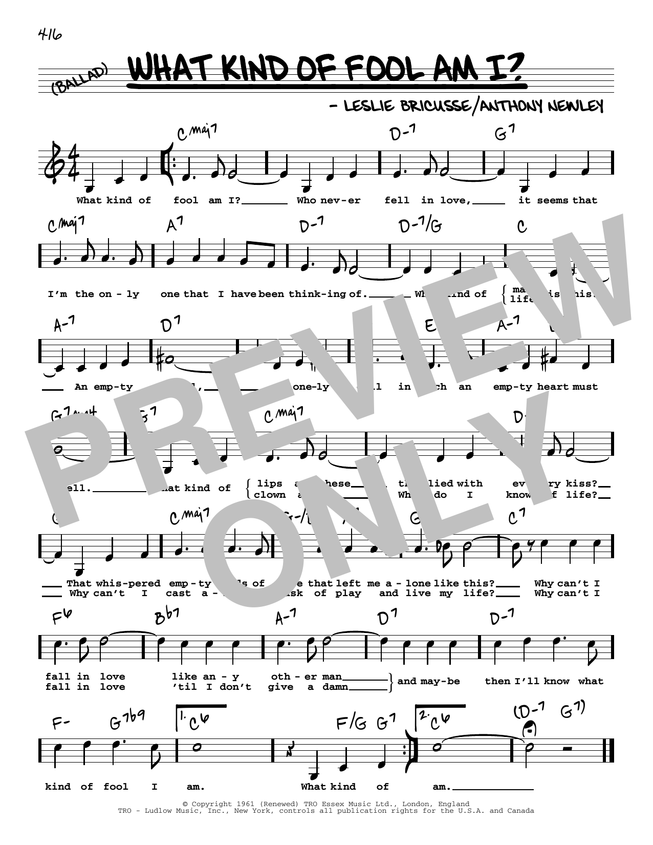 Anthony Newley What Kind Of Fool Am I? (Low Voice) Sheet Music Notes & Chords for Real Book – Melody, Lyrics & Chords - Download or Print PDF