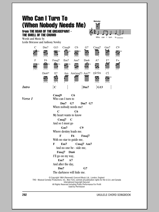 Anthony Newley Who Can I Turn To (When Nobody Needs Me) Sheet Music Notes & Chords for Real Book – Melody & Chords - Download or Print PDF