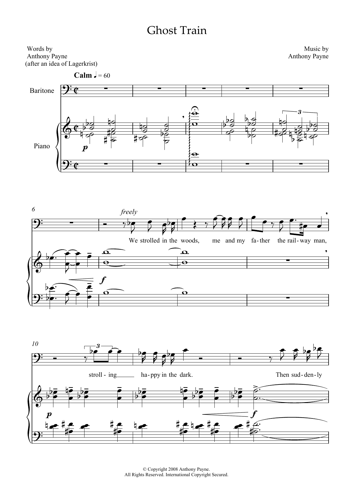 Anthony Payne Ghost Train (for baritone and piano) Sheet Music Notes & Chords for Piano & Vocal - Download or Print PDF