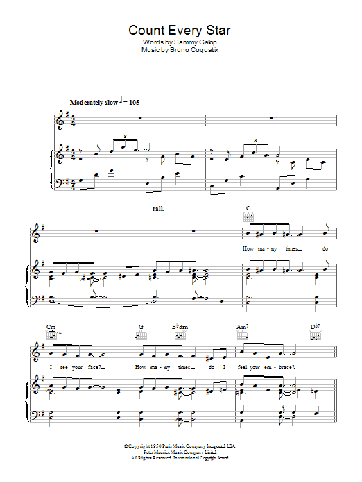 Anthony Ray Count Every Star Sheet Music Notes & Chords for Piano, Vocal & Guitar (Right-Hand Melody) - Download or Print PDF