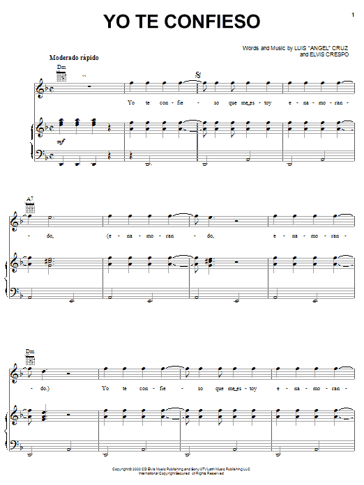 Anthony Yo Te Confieso Sheet Music Notes & Chords for Piano, Vocal & Guitar (Right-Hand Melody) - Download or Print PDF Anthony Yo Te Confieso Sheet Music Notes & Chords for Piano, Vocal & Guitar (Right-Hand Melody) - Download or Print PDF