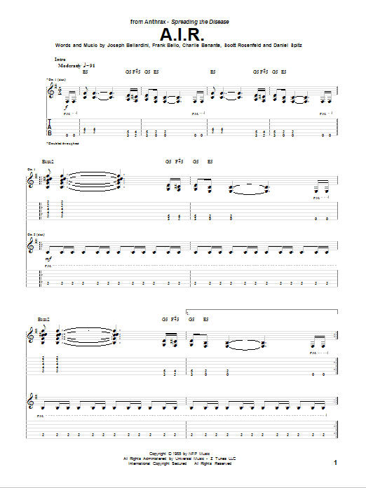 Anthrax A.I.R. Sheet Music Notes & Chords for Guitar Tab - Download or Print PDF Anthrax A.I.R. Sheet Music Notes & Chords for Guitar Tab - Download or Print PDF