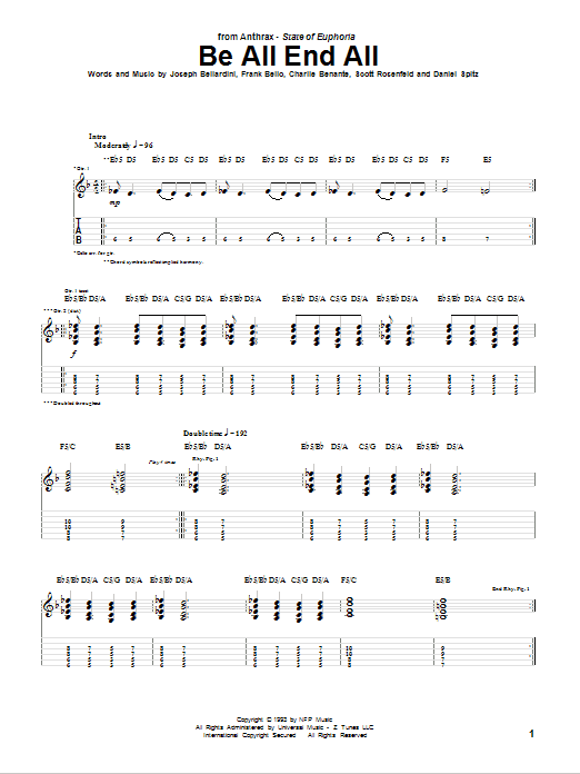 Anthrax Be All End All Sheet Music Notes & Chords for Guitar Tab - Download or Print PDF