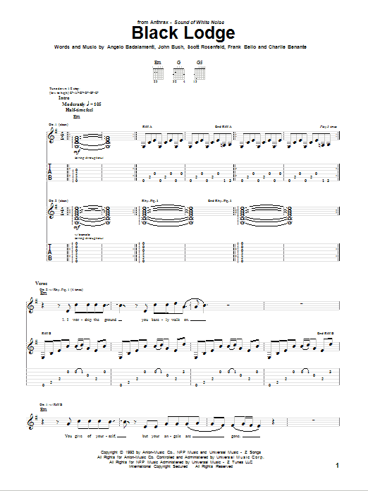 Anthrax Black Lodge Sheet Music Notes & Chords for Guitar Tab - Download or Print PDF Anthrax Black Lodge Sheet Music Notes & Chords for Guitar Tab - Download or Print PDF