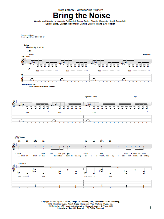 Anthrax Bring The Noise Sheet Music Notes & Chords for Guitar Tab - Download or Print PDF