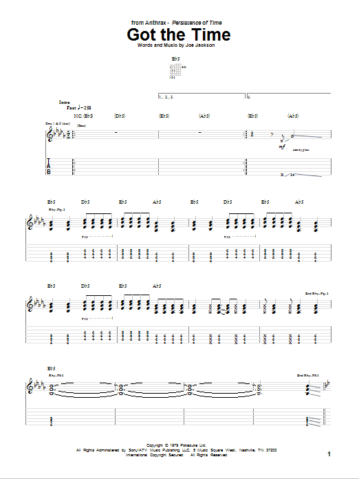 Anthrax Got The Time Sheet Music Notes & Chords for Guitar Tab - Download or Print PDF