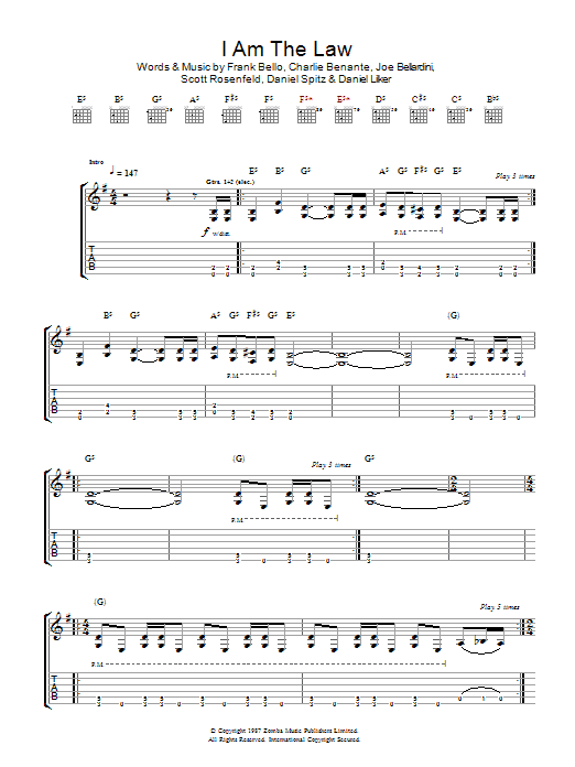 Anthrax I Am The Law Sheet Music Notes & Chords for Lyrics & Chords - Download or Print PDF