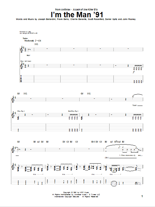 Anthrax I'm The Man '91 Sheet Music Notes & Chords for Guitar Tab - Download or Print PDF