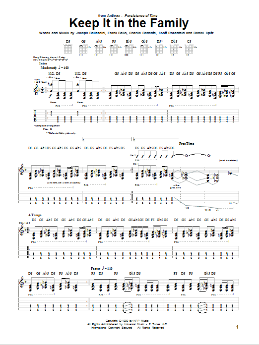 Anthrax Keep It In The Family Sheet Music Notes & Chords for Guitar Tab - Download or Print PDF