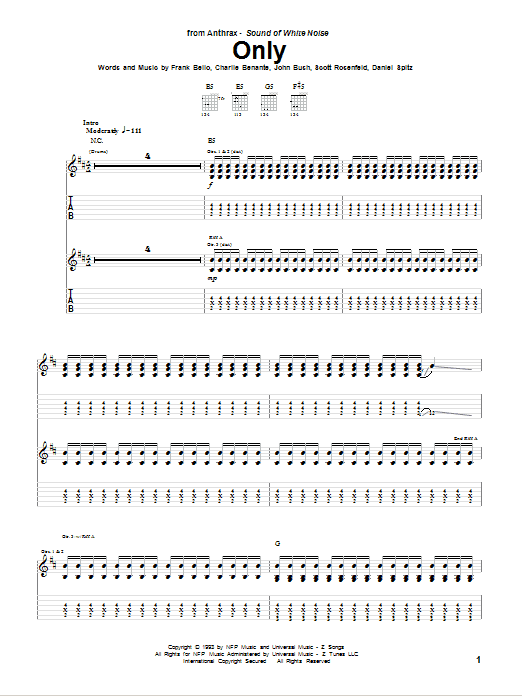 Anthrax Only Sheet Music Notes & Chords for Guitar Tab - Download or Print PDF