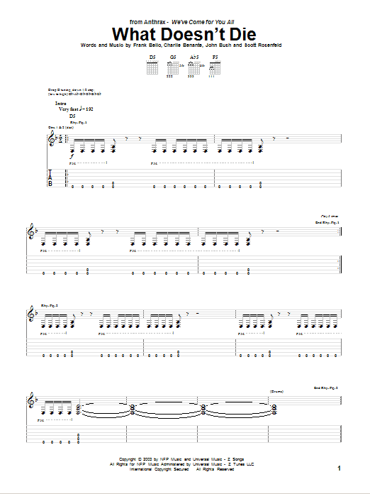 Anthrax What Doesn't Die Sheet Music Notes & Chords for Guitar Tab - Download or Print PDF