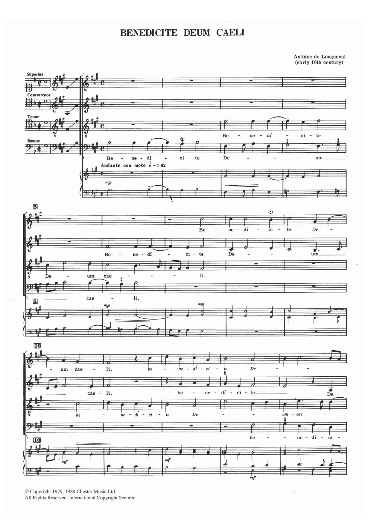 Antoine de Longueval Benedicte Deum Caeli Sheet Music Notes & Chords for SATB - Download or Print PDF