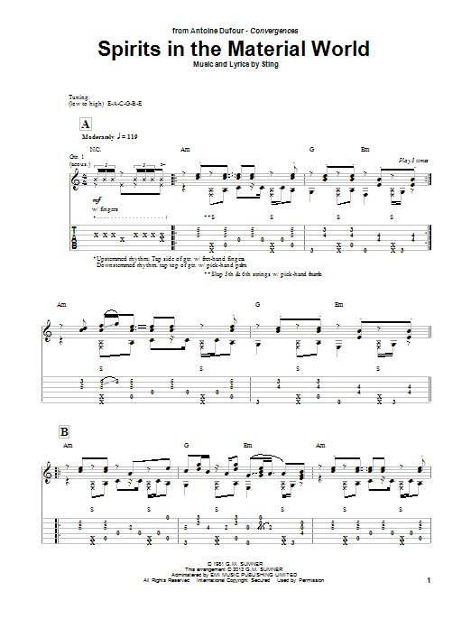 Antoine Dufour Spirits In The Material World Sheet Music Notes & Chords for Guitar Tab - Download or Print PDF