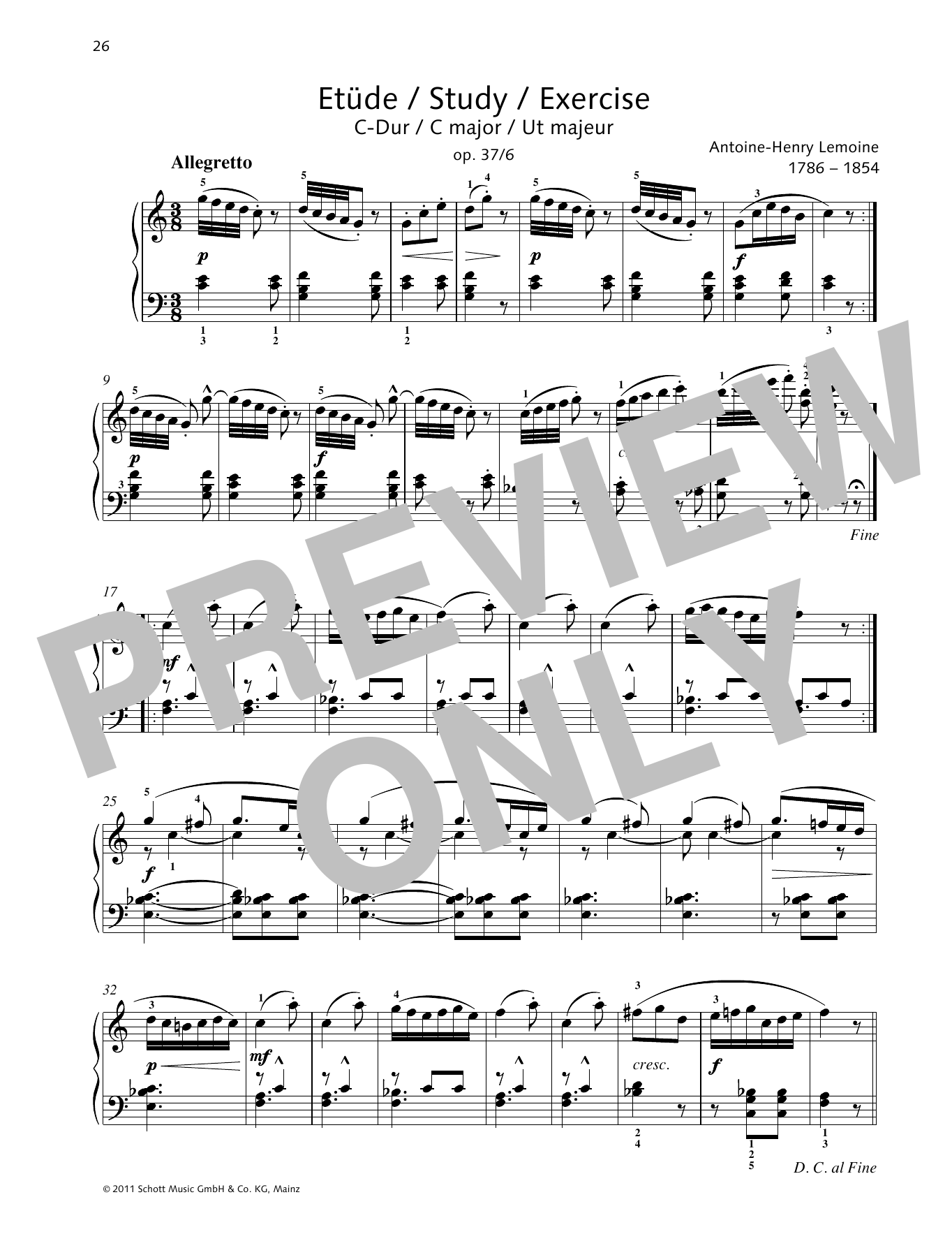 Antoine-Henry Lemoine Study C major Sheet Music Notes & Chords for Piano Solo - Download or Print PDF