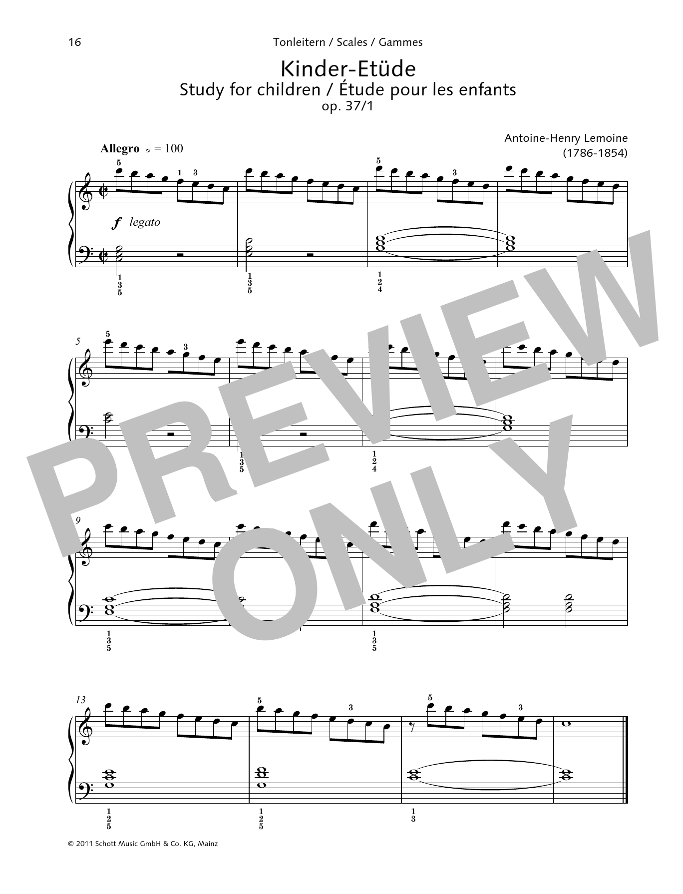 Antoine-Henry Lemoine Study for children Sheet Music Notes & Chords for Piano Solo - Download or Print PDF