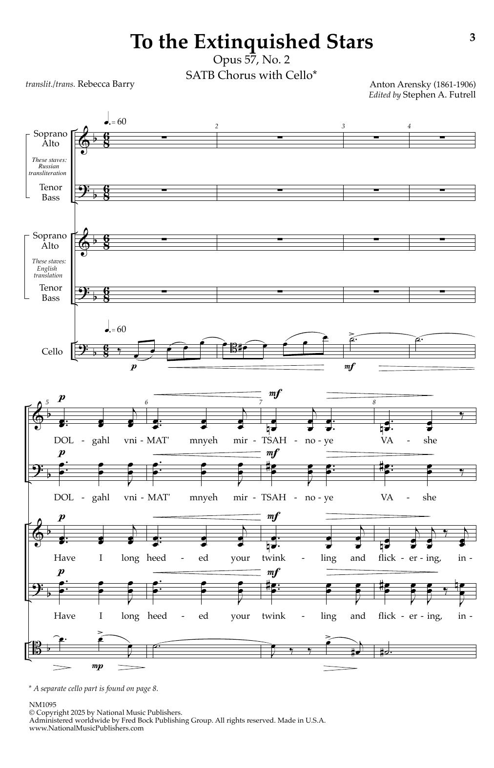 Anton Arensky To The Extinguished Stars Sheet Music Notes & Chords for SATB Choir - Download or Print PDF