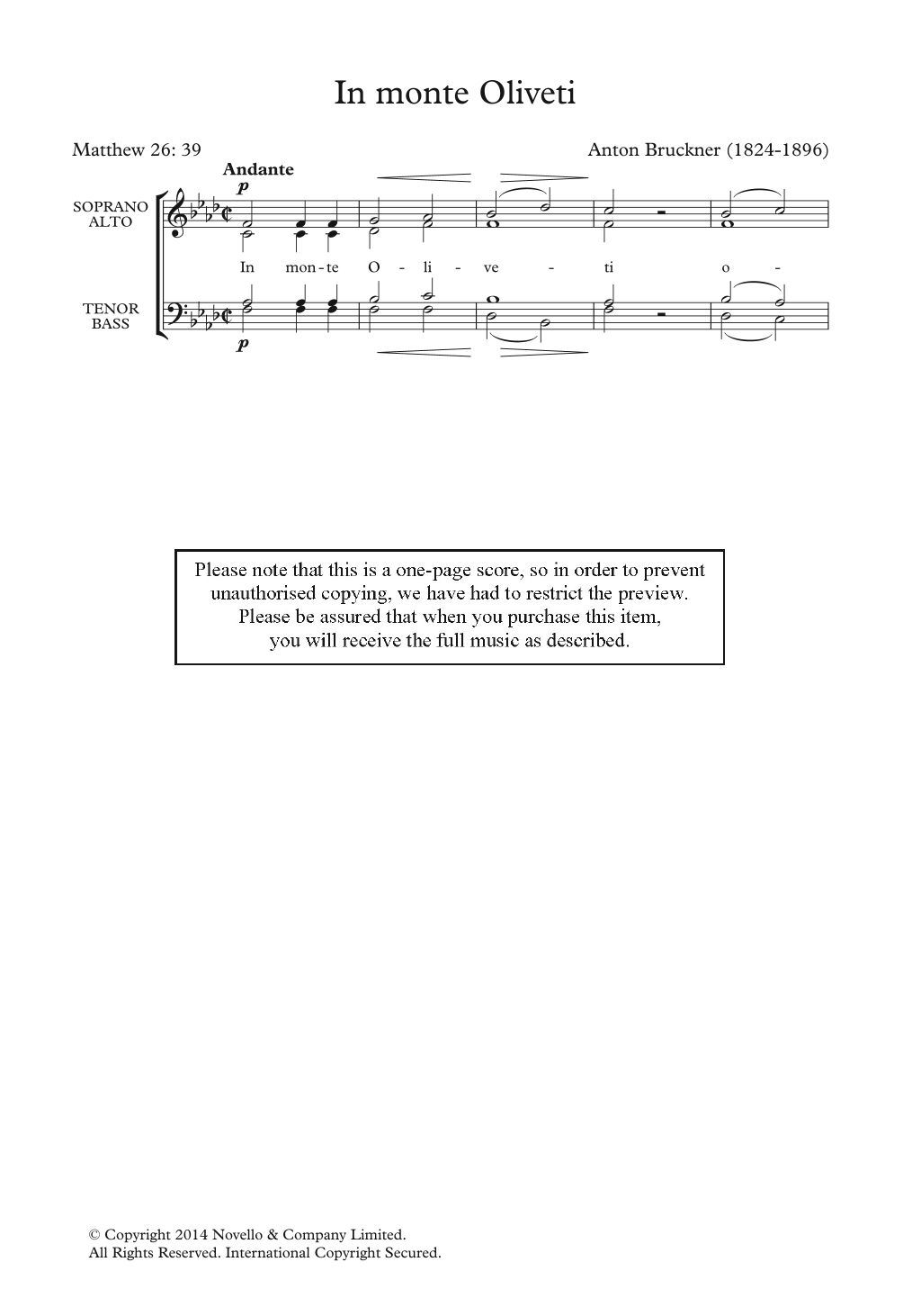 Anton Bruckner In Monte Oliveti Sheet Music Notes & Chords for SATB - Download or Print PDF