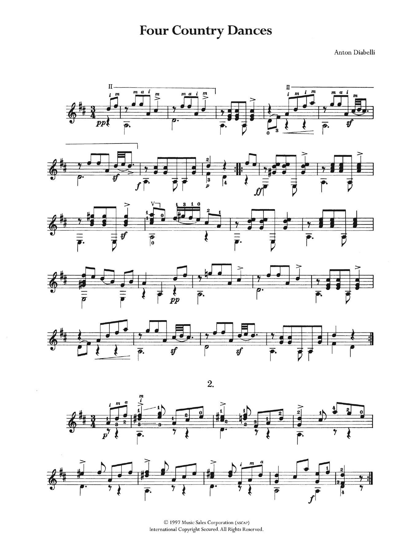 Anton Diabelli Four Country Dances Sheet Music Notes & Chords for Guitar - Download or Print PDF