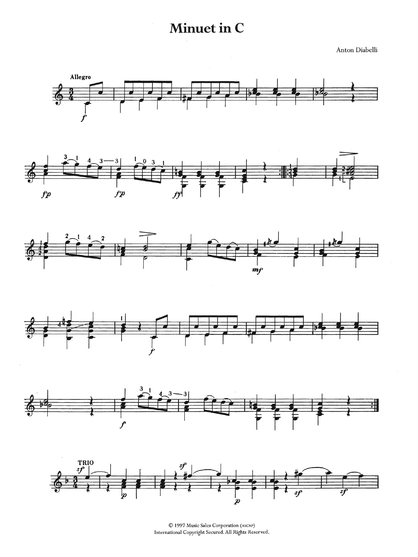Anton Diabelli Minuet In C Sheet Music Notes & Chords for Guitar - Download or Print PDF