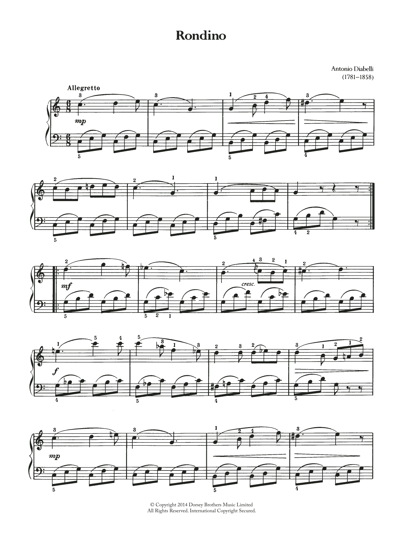 Anton Diabelli Rondino Sheet Music Notes & Chords for Piano Solo - Download or Print PDF