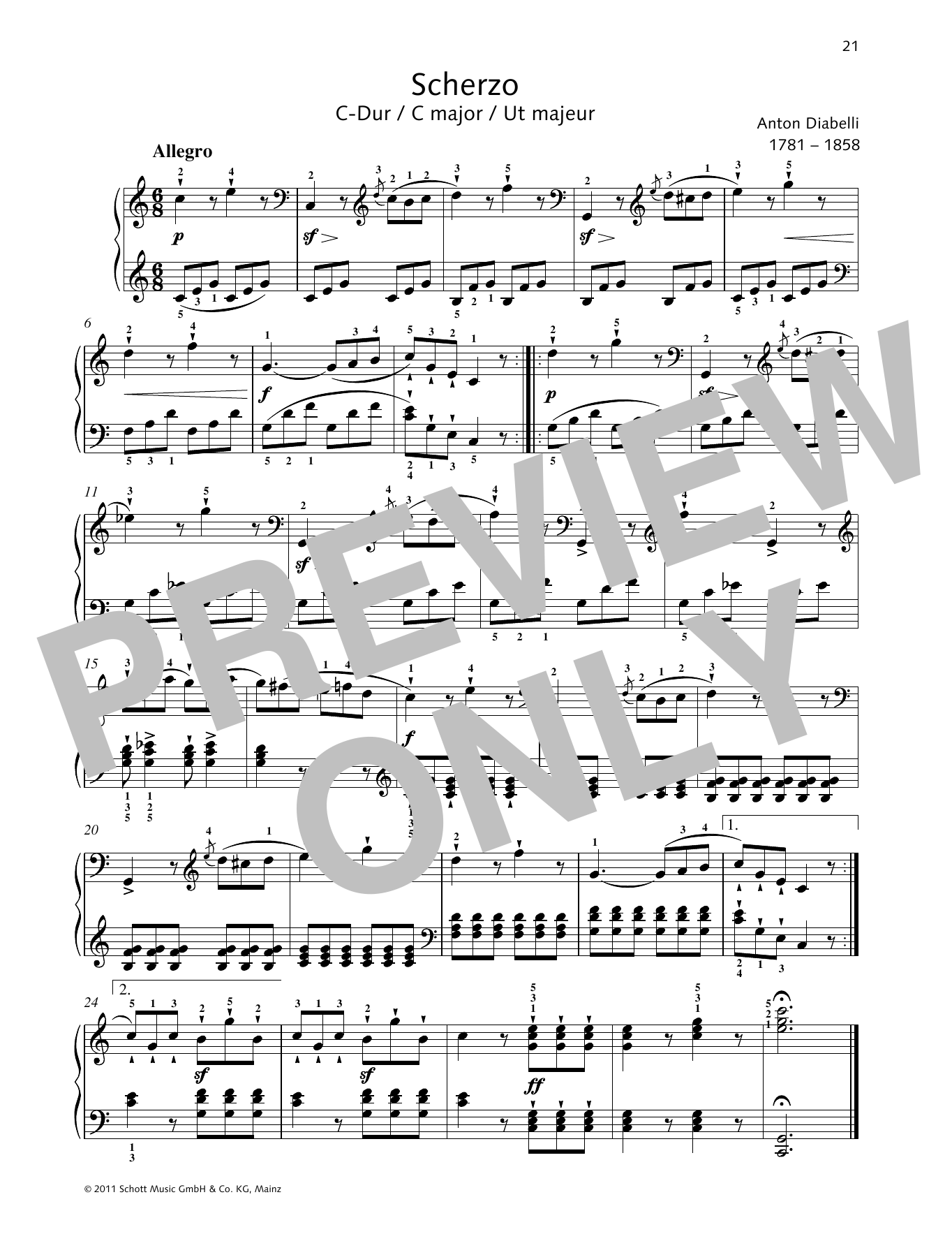 Anton Diabelli Scherzo C major Sheet Music Notes & Chords for Piano Solo - Download or Print PDF