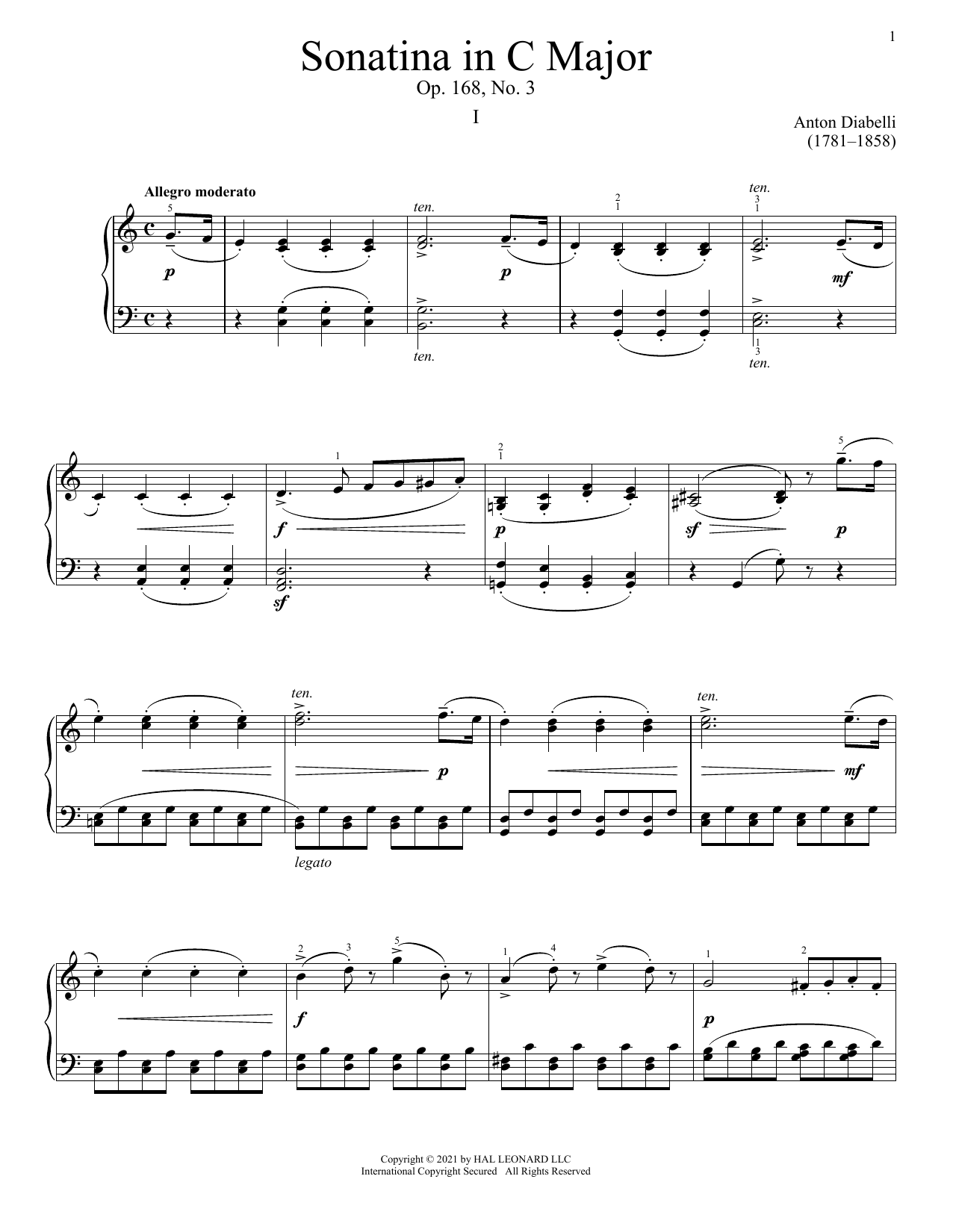 Anton Diabelli Sonatina In C Major, Op. 168, No. 3 Sheet Music Notes & Chords for Piano Solo - Download or Print PDF