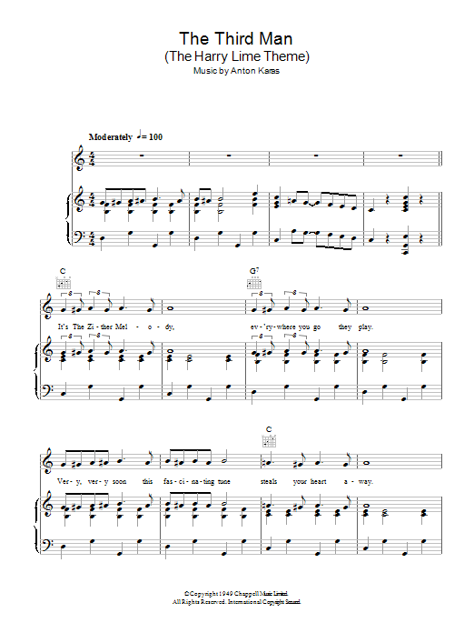 Anton Karas The Third Man (The Harry Lime Theme) Sheet Music Notes & Chords for Lyrics & Chords - Download or Print PDF