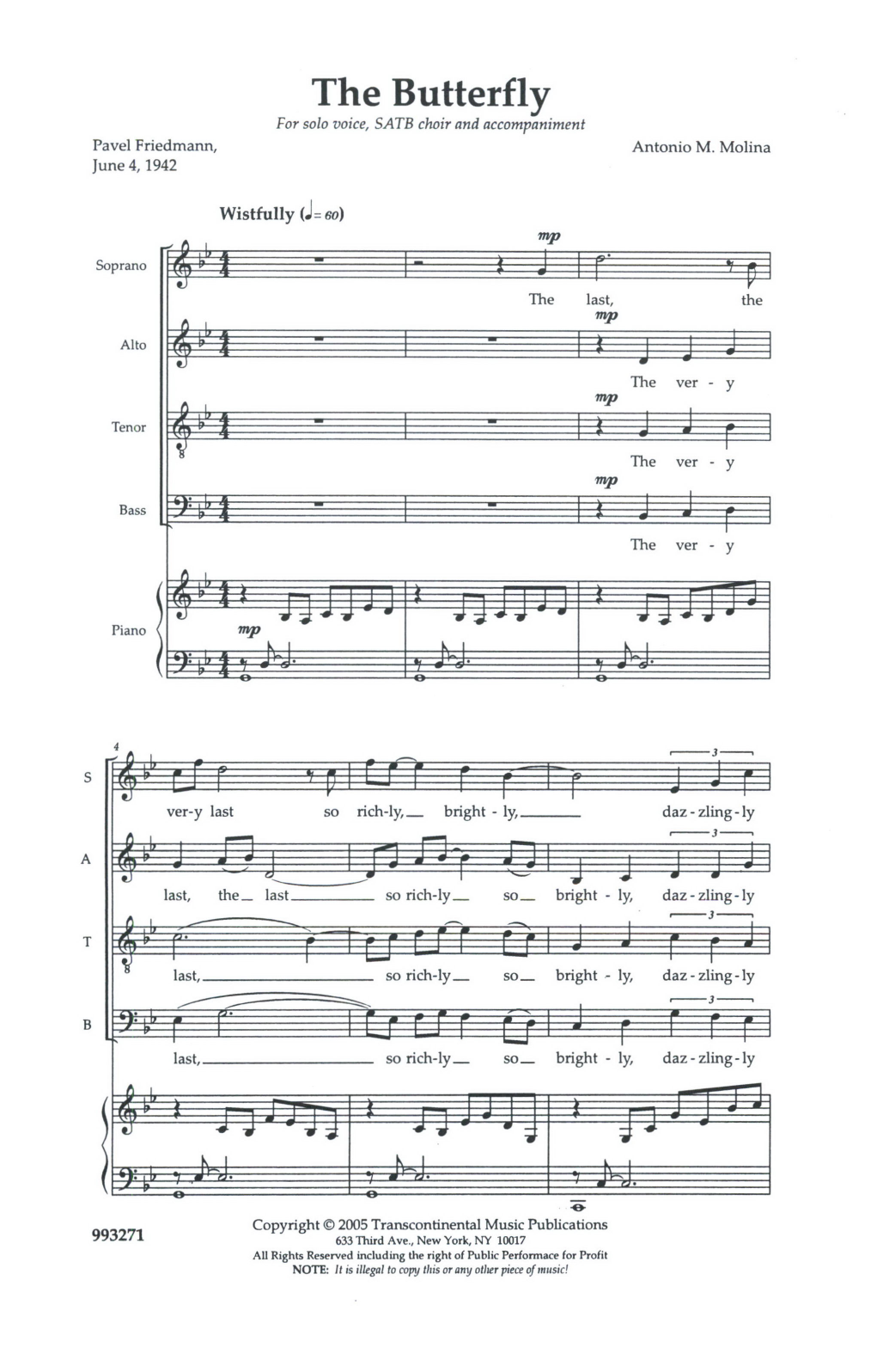 Anton Molina The Butterfly Sheet Music Notes & Chords for SATB Choir - Download or Print PDF