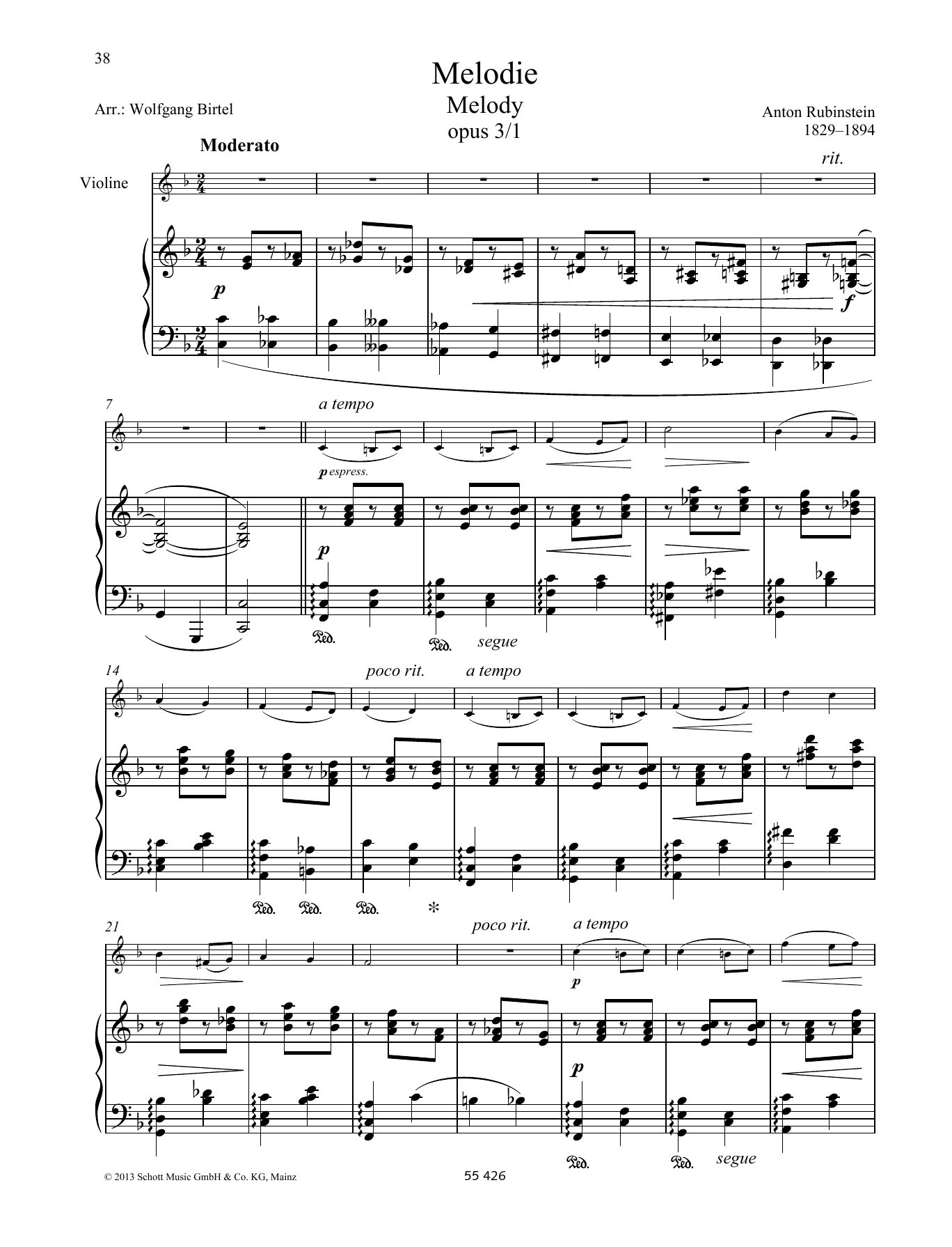 Anton Rubinstein Melody Sheet Music Notes & Chords for Brass Solo - Download or Print PDF
