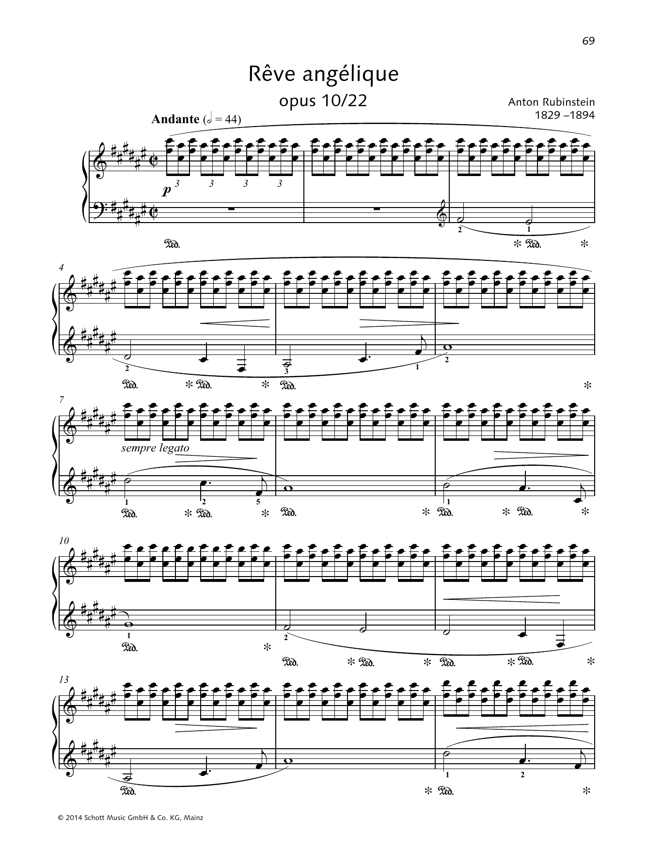 Anton Rubinstein Rêve angélique Sheet Music Notes & Chords for Piano Solo - Download or Print PDF