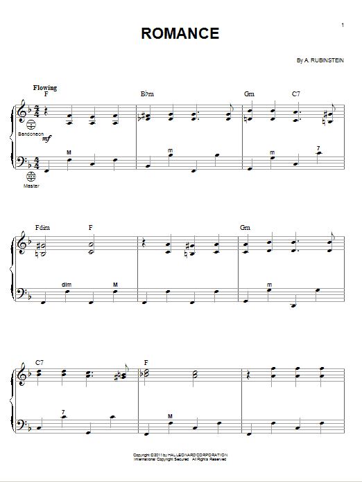 Anton Rubinstein Romance Sheet Music Notes & Chords for Accordion - Download or Print PDF