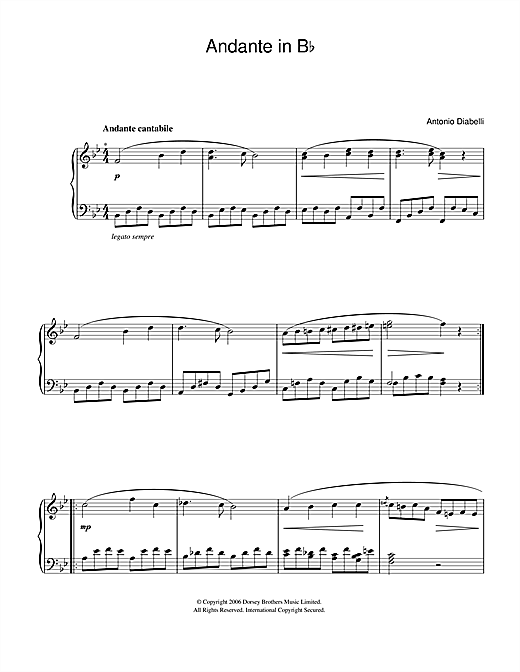 Anton Diabelli Andante In B Flat Sheet Music Notes & Chords for Beginner Piano - Download or Print PDF