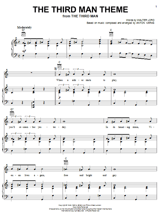 Preview Anton Karas The Third Man Theme Film/TV sheet music, notes and chords for Lead Sheet / Fake Book, SKU: 373243 The Third Man Theme sheet music