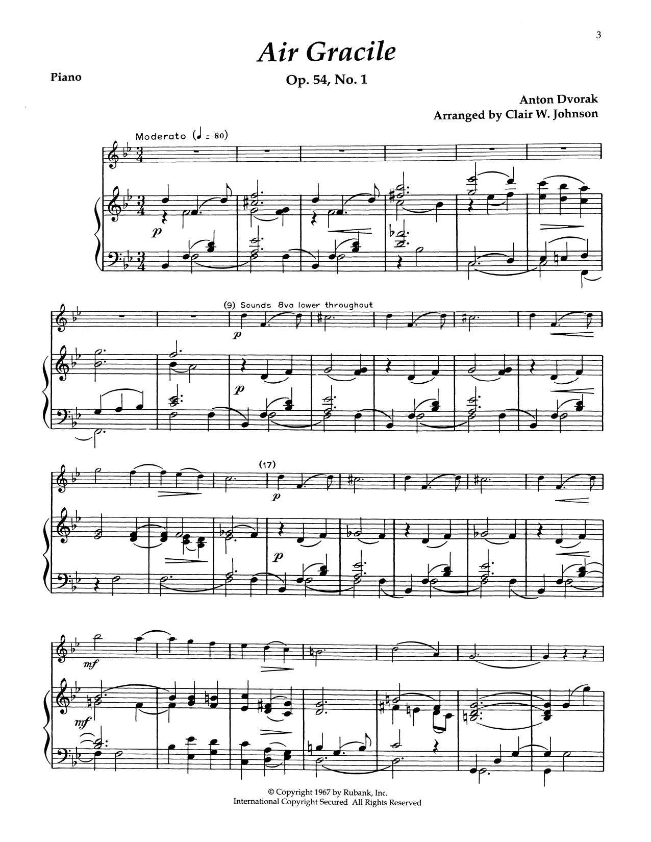 Antonin Dvorak Air Gracile Sheet Music Notes & Chords for Alto Sax and Piano - Download or Print PDF