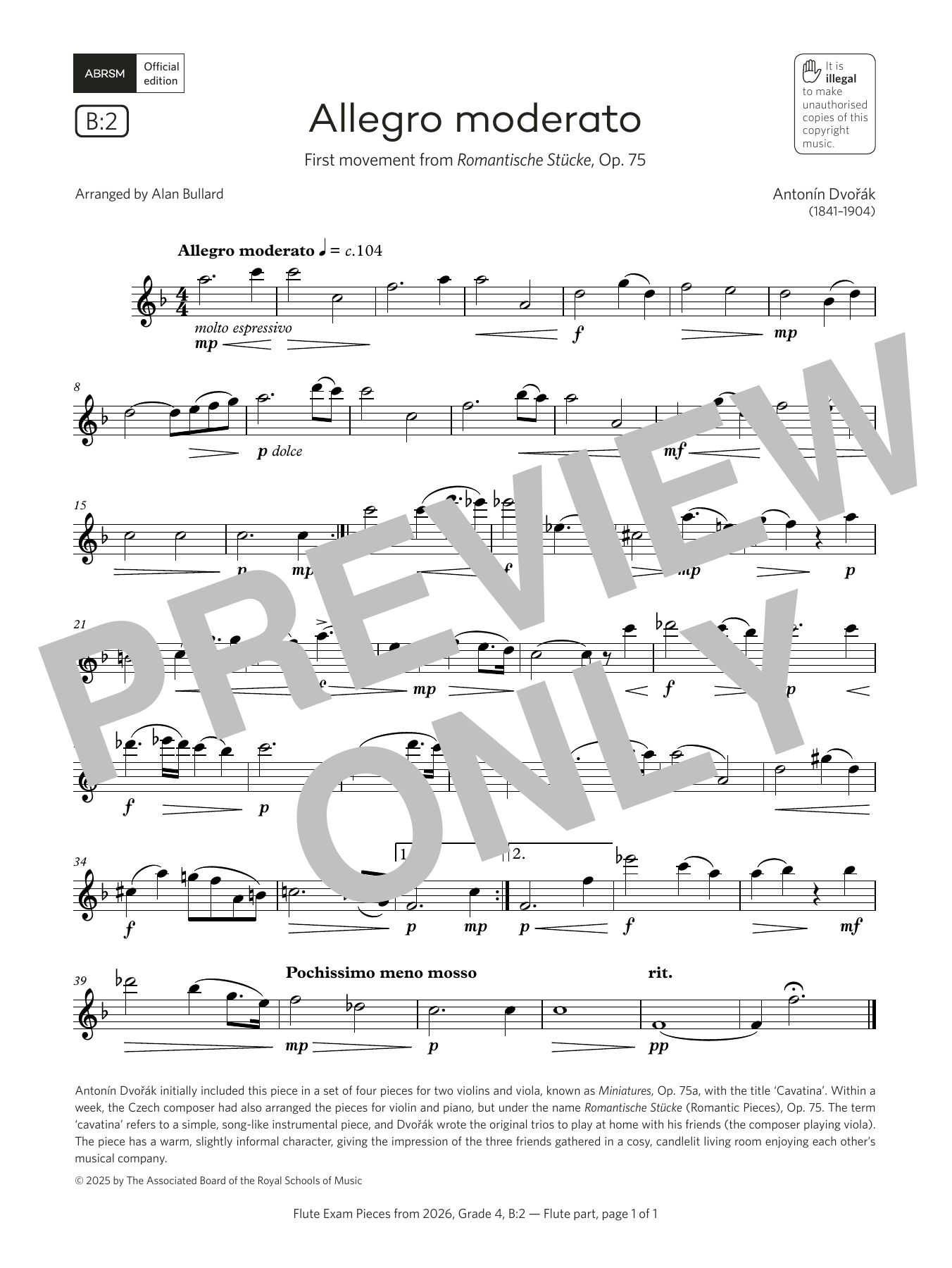 Antonín Dvorák Allegro moderato (Grade 4, list B2, from the ABRSM Flute Syllabus from 2026) Sheet Music Notes & Chords for Flute Solo - Download or Print PDF Antonín Dvorák Allegro moderato (Grade 4, list B2, from the ABRSM Flute Syllabus from 2026) Sheet Music Notes & Chords for Flute Solo - Download or Print PDF