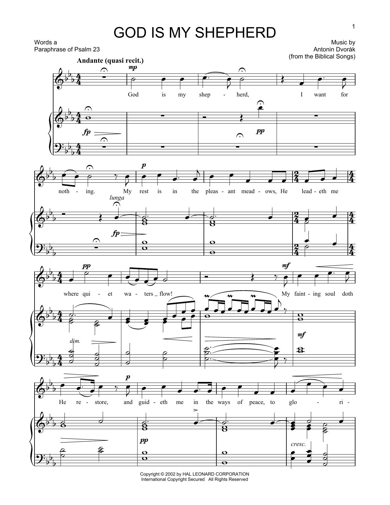 Antonin Dvorak God Is My Shepherd Sheet Music Notes & Chords for Piano & Vocal - Download or Print PDF