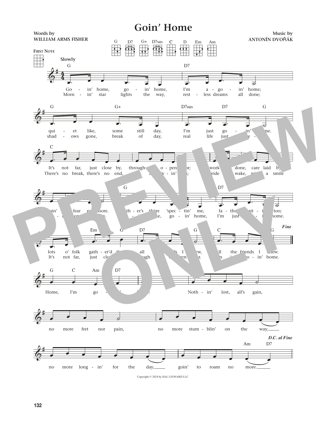 Antonin Dvorak Goin' Home (from The Daily Ukulele) (arr. Jim Beloff) Sheet Music Notes & Chords for Ukulele - Download or Print PDF