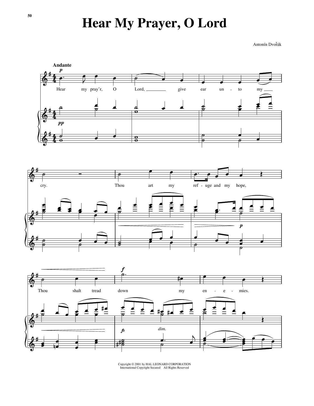 Antonin Dvorak Hear My Prayer, O Lord Sheet Music Notes & Chords for Piano & Vocal - Download or Print PDF