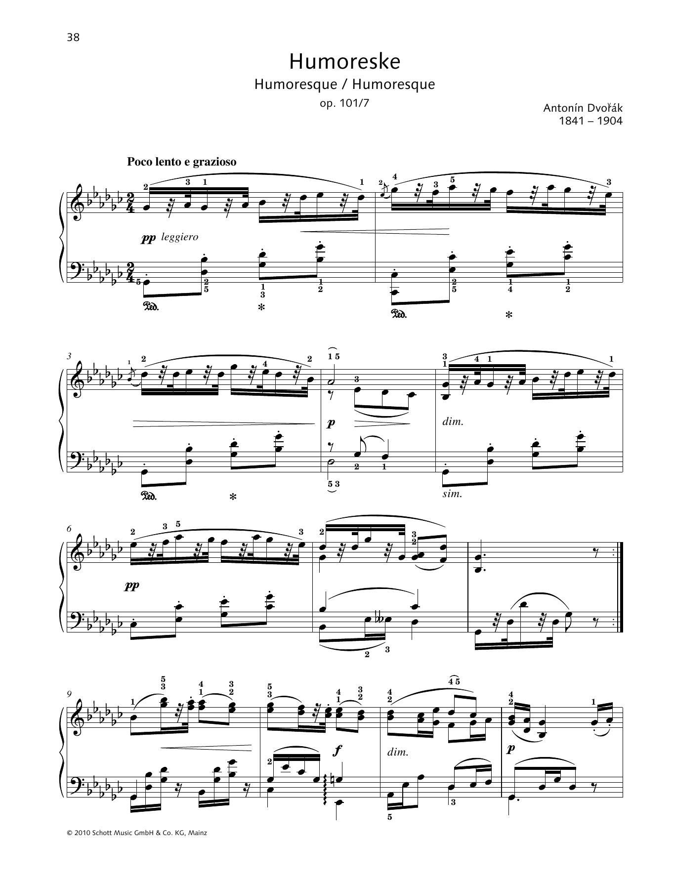 Antonín Dvorák Humoreske Sheet Music Notes & Chords for Piano Solo - Download or Print PDF