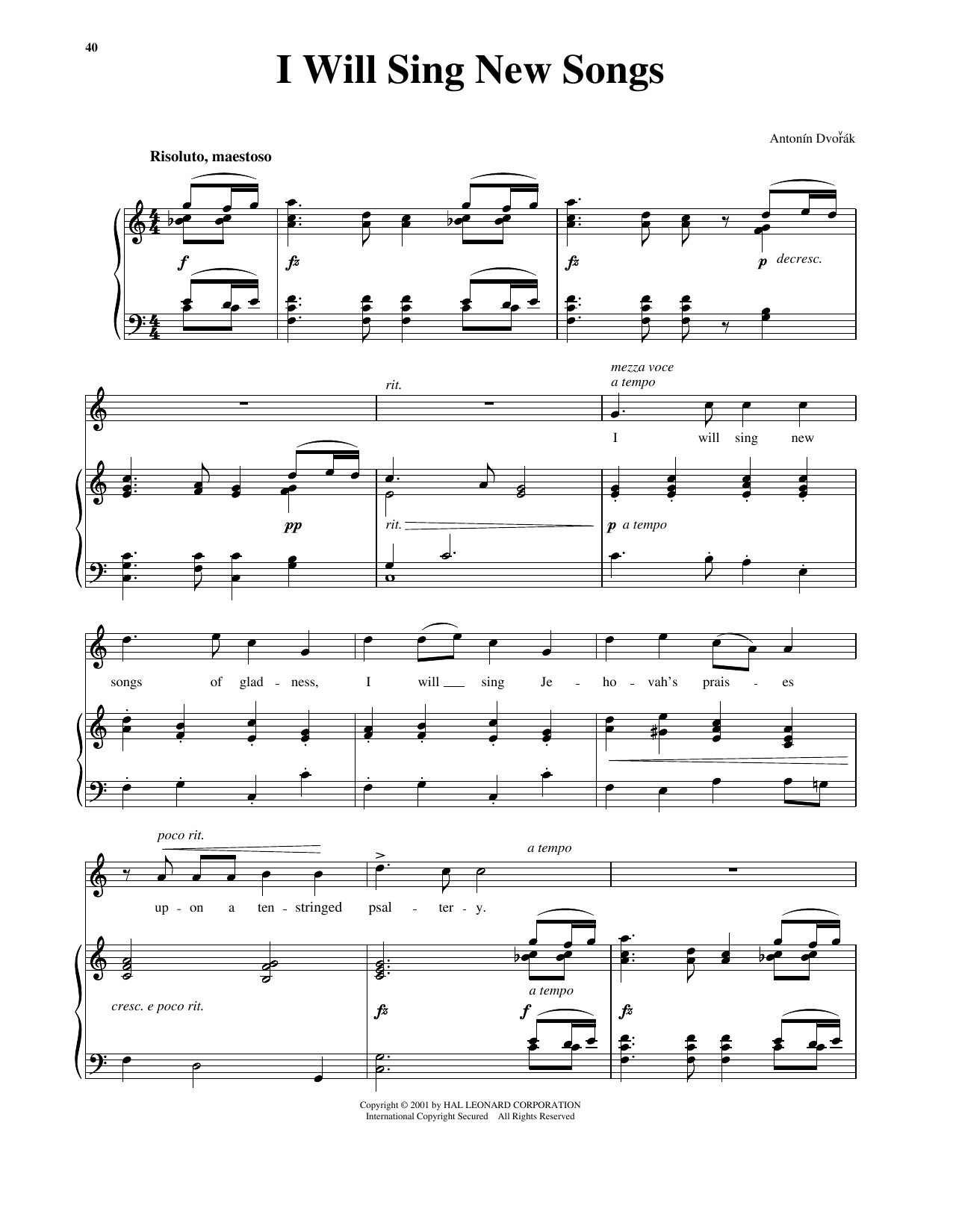 Antonin Dvorak I Will Sing New Songs Sheet Music Notes & Chords for Piano & Vocal - Download or Print PDF