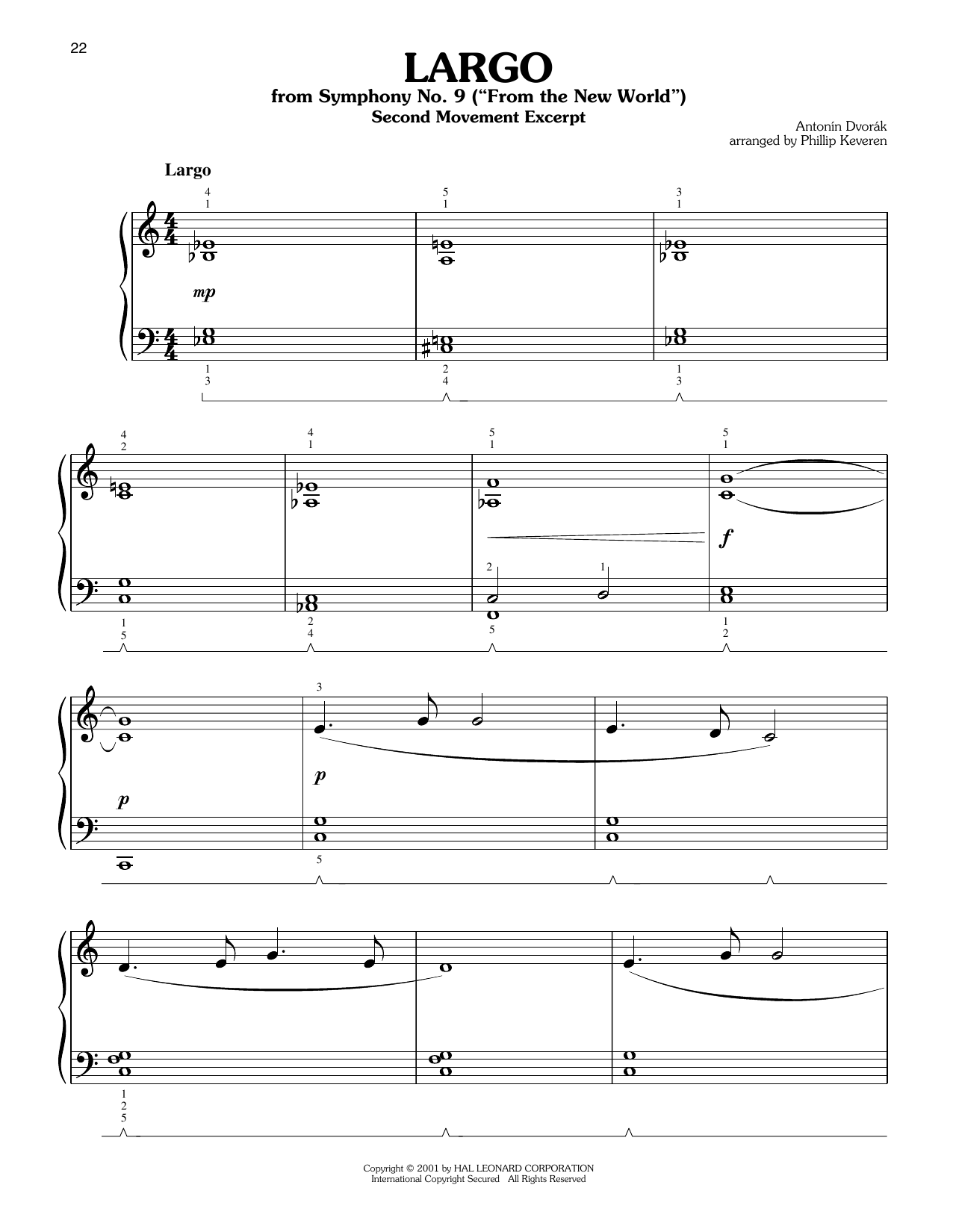Antonin Dvorak Largo (arr. Phillip Keveren) Sheet Music Notes & Chords for Easy Piano - Download or Print PDF