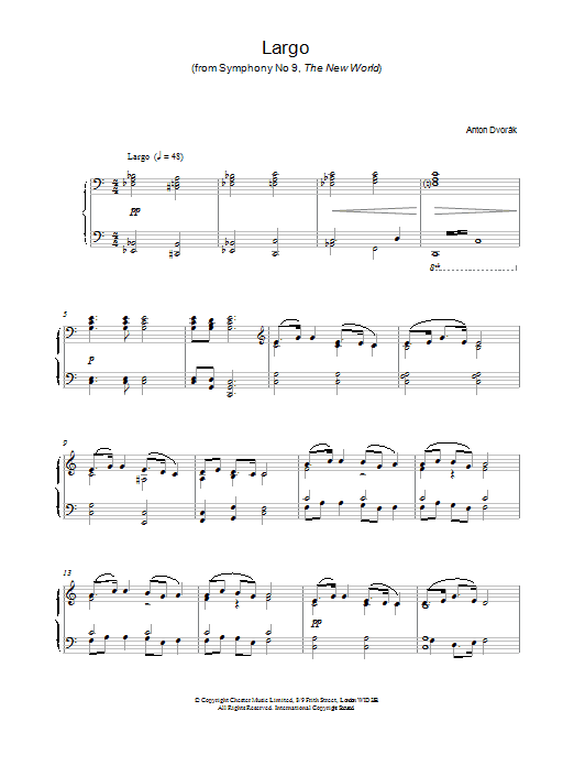 Antonin Dvorak Largo Sheet Music Notes & Chords for Piano - Download or Print PDF