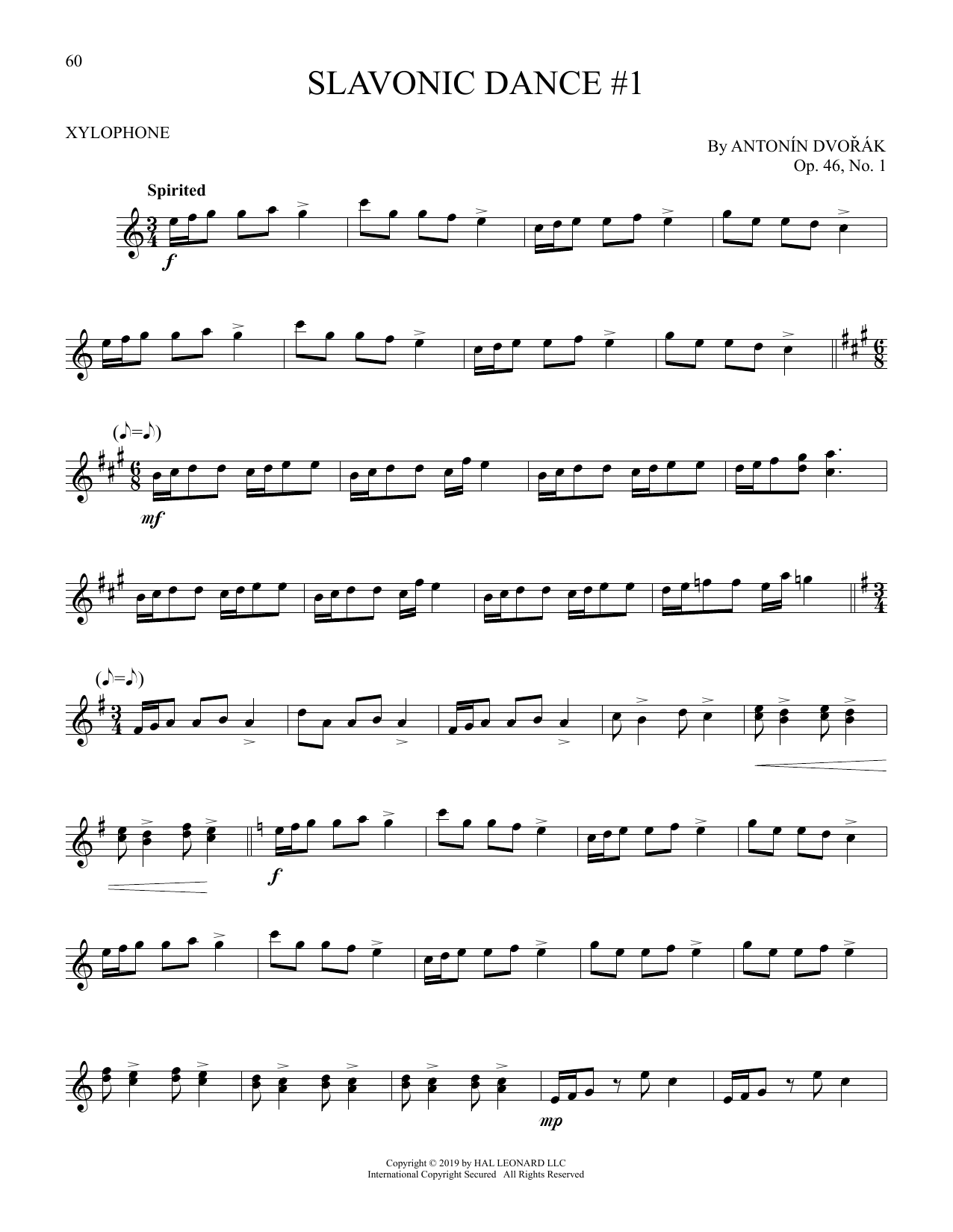 Antonin Dvorak Slavonic Dance No. 1 Sheet Music Notes & Chords for Xylophone Solo - Download or Print PDF