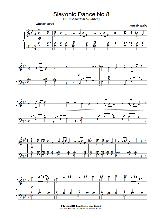 Antonin Dvorak Slavonic Dance No.8 Sheet Music Notes & Chords for Piano - Download or Print PDF