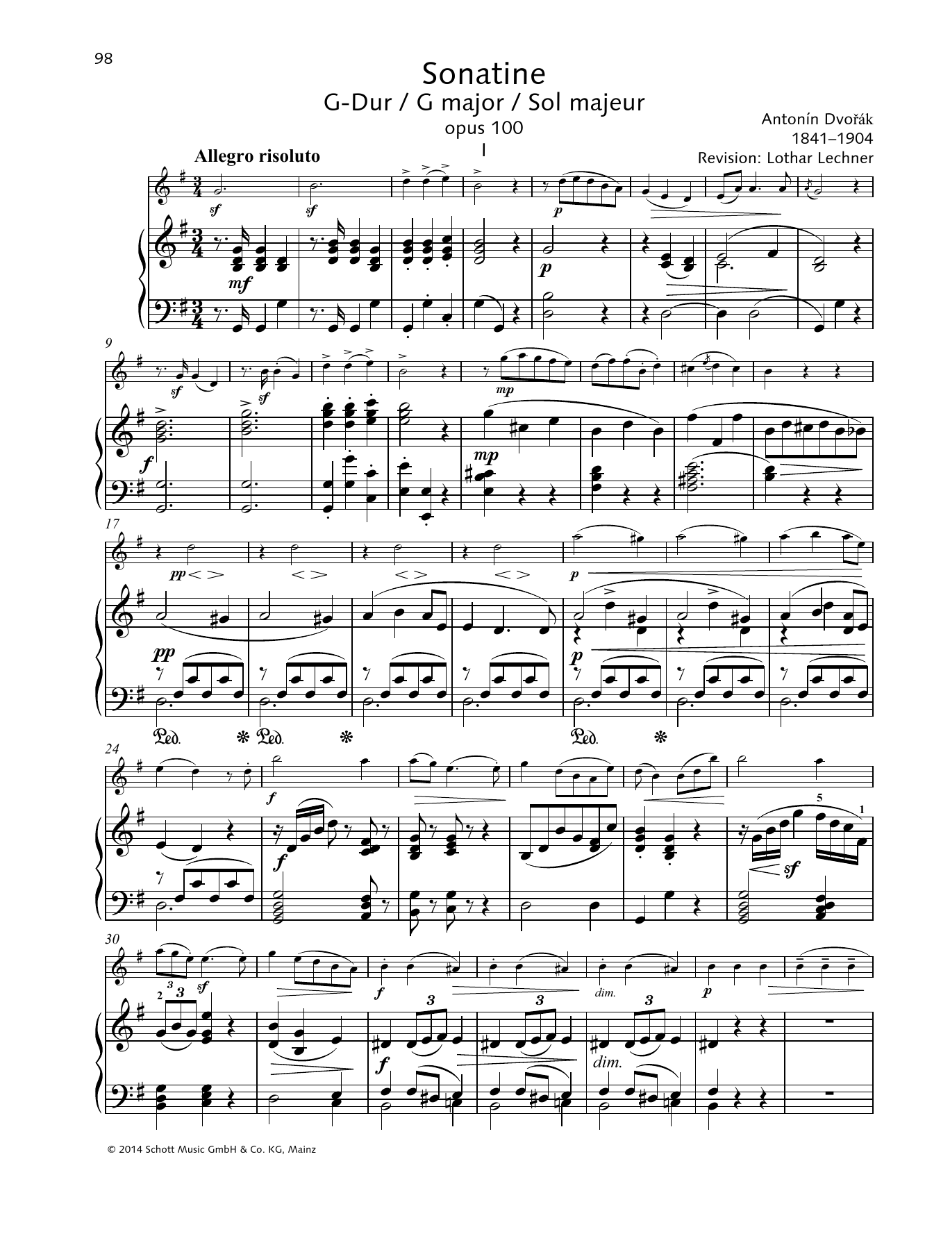 Antonín Dvorák Sonatina G Major Sheet Music Notes & Chords for String Solo - Download or Print PDF