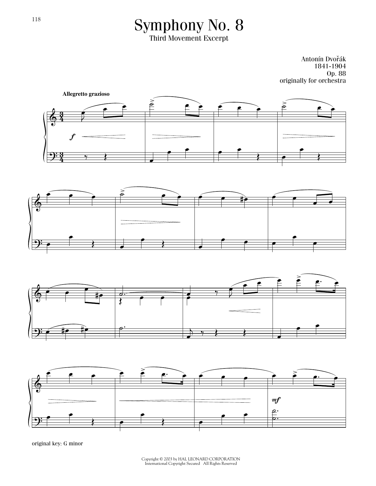 Antonin Dvorak Symphony No. 8 in G Major, Third Movement Sheet Music Notes & Chords for Piano Solo - Download or Print PDF